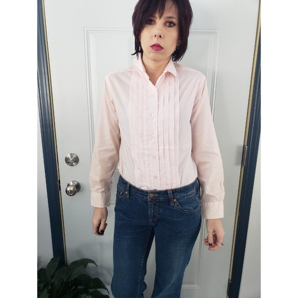 Vintage 70s/80s Pink Pleated Button Down - Picture 1 of 4